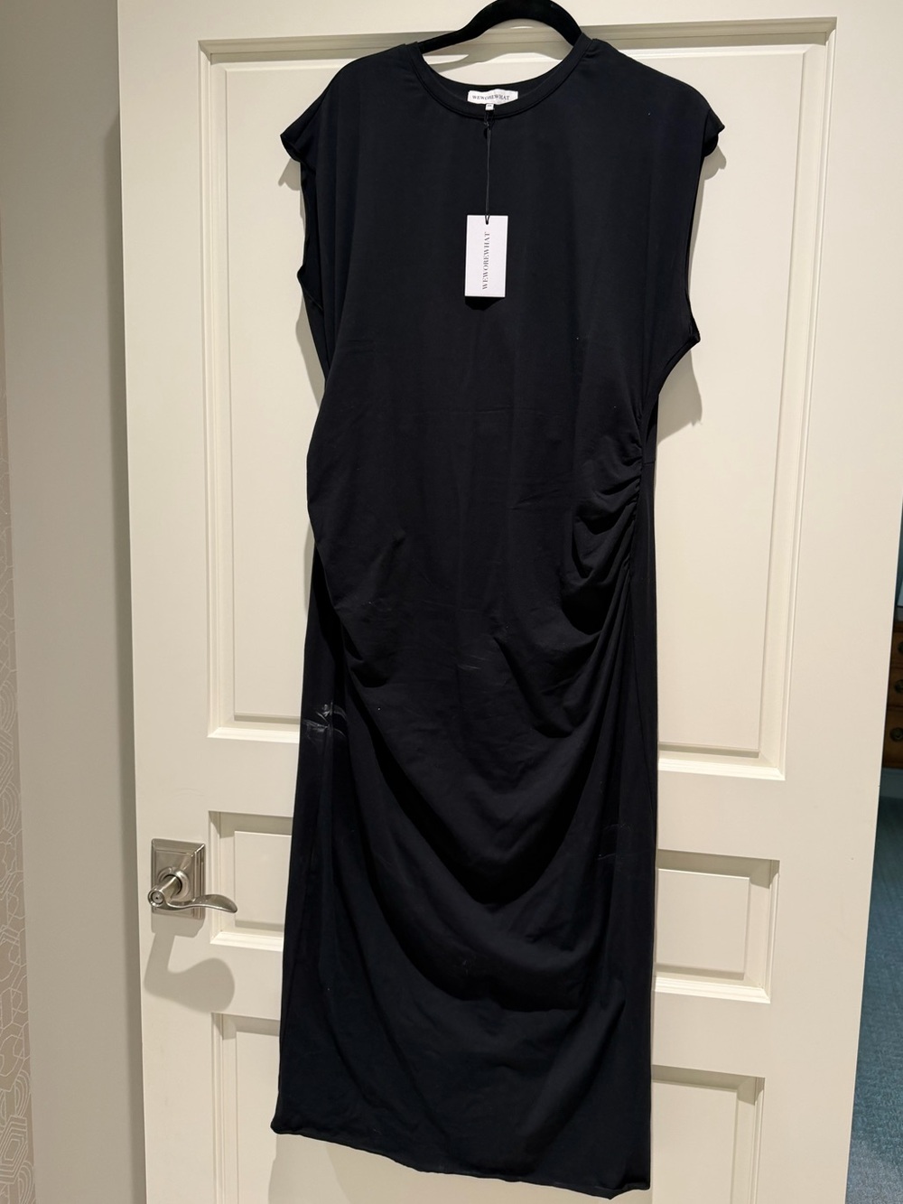 NWT WEWOREWHAT Ruched Tshirt MIDI Dress - Black - Size XXL